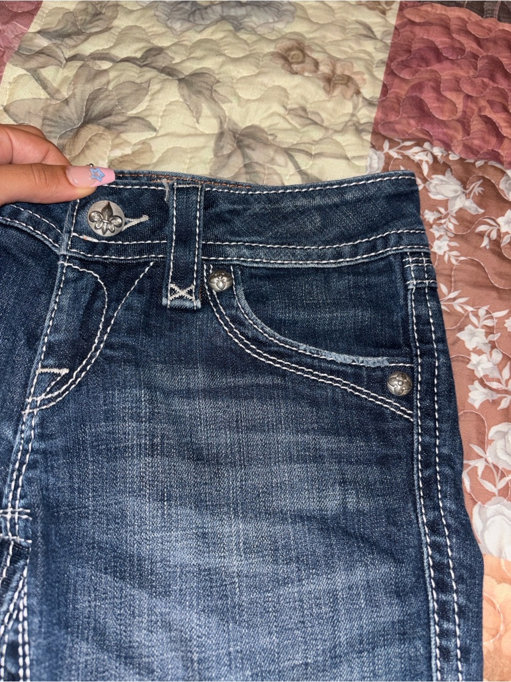 Rock Revival Dark Blue Embroidered Boot Cut Jeans - Picture 5 of 13